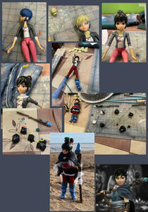 a collection of progress shots of a custom figure of Kena from the video game Kena: Bridge of Spirits
