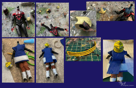 a collection of progress shots of a custom figure of the Wraith from the video game Sword of the Sea pt1 of 2